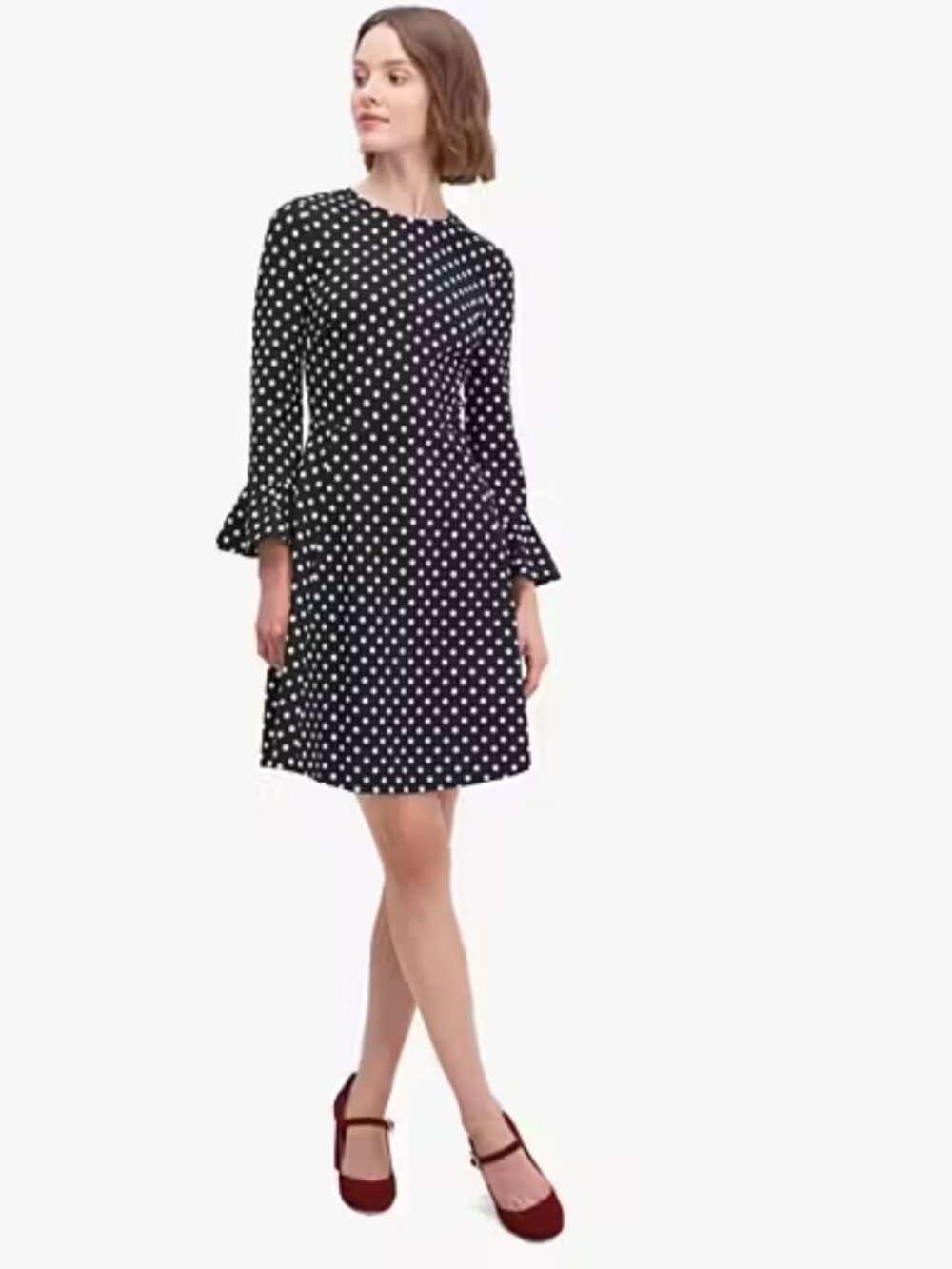 Domino Dot Flounce Sleeve Ponte Dress